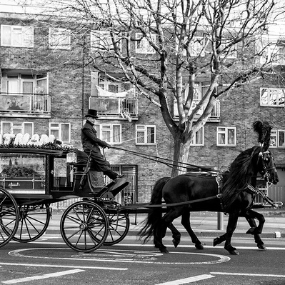 Horse drawn hearst East London black-and-white photography
