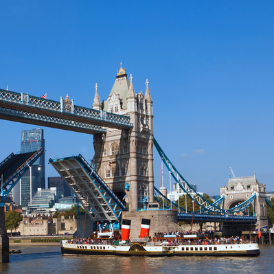 'The Waverley Steam Ship going under Tower Bridge, London Colour Photography'