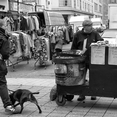 Chestnut seller, petticoat Lane, London black-and-white photography