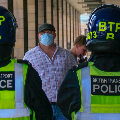 T'wo Met Police Officers Confront a protester at the Black Lives Matter Protests, London Colour Street Photography'