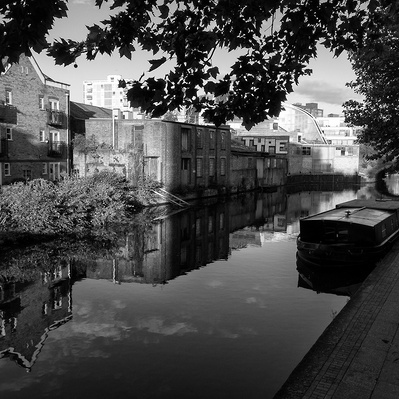Regents Canal, Hackney London black-and-white photograph