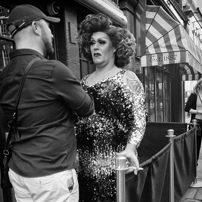 Drag artist, London Street photography black-and-white
