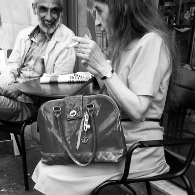 Man and woman having a good chat, Tooting London, Black and White Photography 