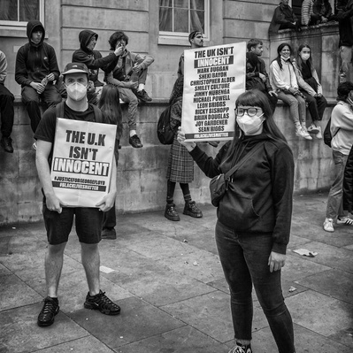 'Two Protesters Holding Placards at the  Black Lives Matter Protests, London Black and White Street Photography'