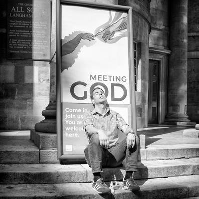 Waiting for God, London Street photography black and white