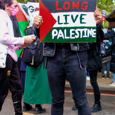 'Pro Palestinian supporter, Embankment, London, Street Photography Colour'