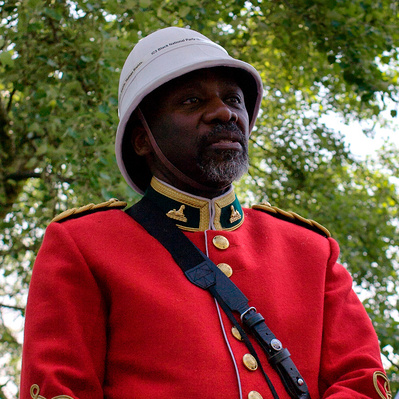 Man dressed up in a army uniform speakers corner London colour photography