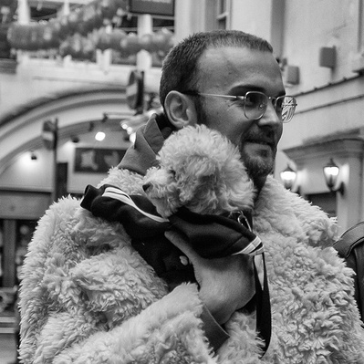 Man with matching dog, Soho London Street photography 