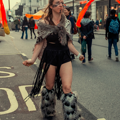 'Extinction Rebellion Protesters Dressed in Red, London Colour Street Photography'
