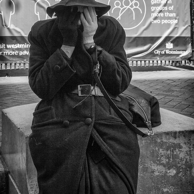 'Woman holds her hands to her face during the Black Lives Matter Protests, London Black and White Street Photography'