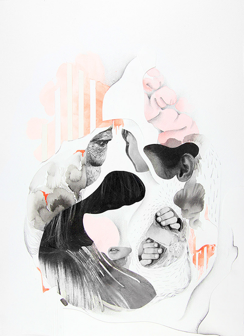 Famille
9x12"
Collage sur papier aquarelle,
encre, graphite