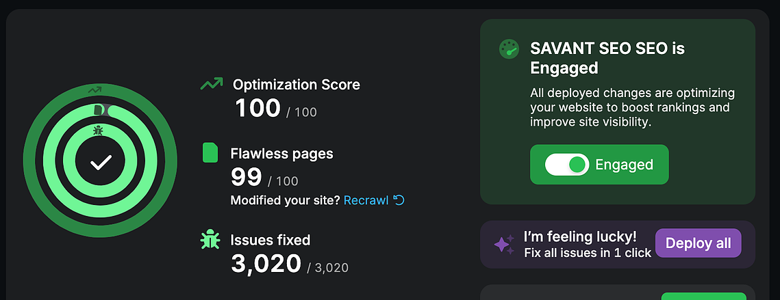 What is flawless SEO?  This dashboard shows you what it means to have flawless, perfect SEO... perfect to be read by an search engine and AI overview. Flawless SEO can make a huge impact on your product listings and blogs.