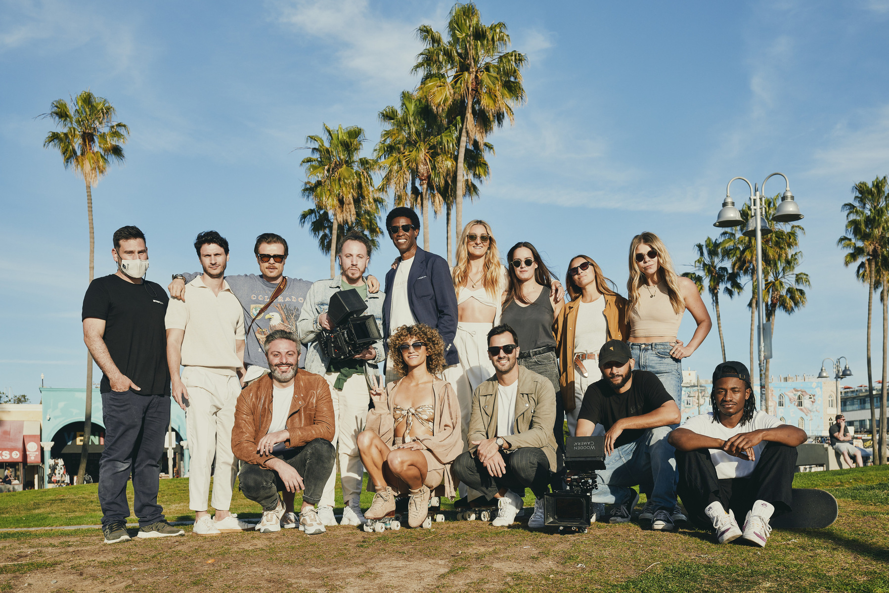 Roller skating in Venice Beach Los Angeles California for a photo shoot fashion brand campaign for Brunello Cucinelli
