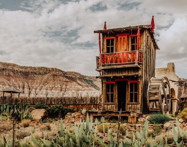 House with a mill line with canyons outside of Zion National Park