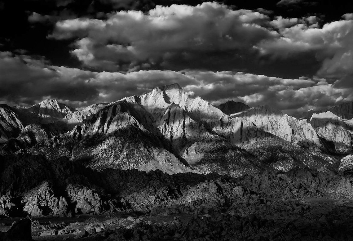 Early morning light, across the Eastern Sierra Nevada, California.  Scanned from original 4x5 film transparency.