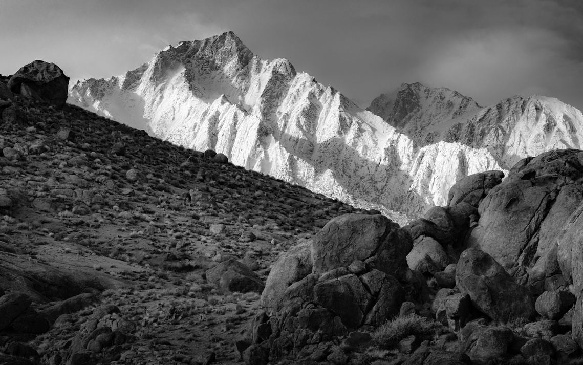Early morning light falls on Lone Pine Peak, California.