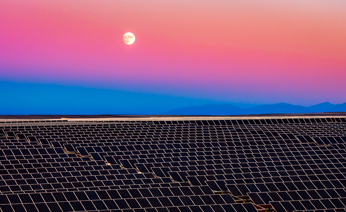 Moonrise in the Mojave Desert, California.
