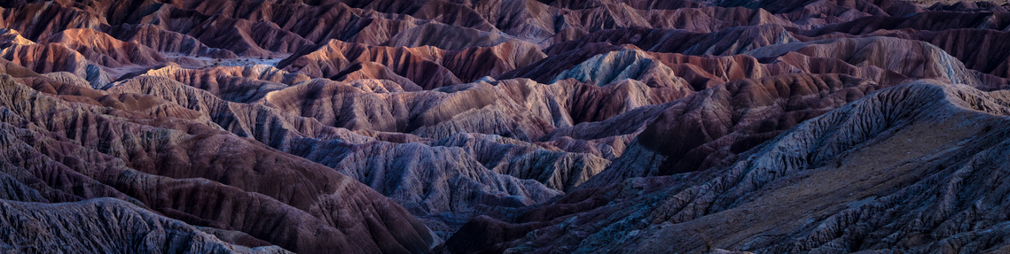 Night falls on the Anza-Borrego badlands, California.