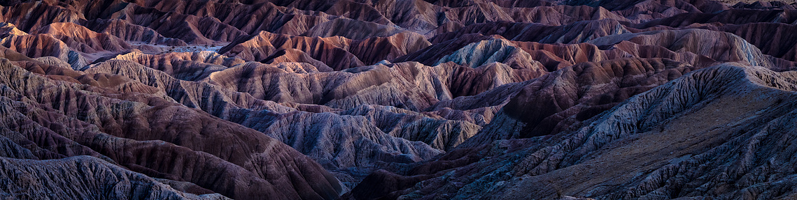 Night falls on the Anza-Borrego badlands, California.