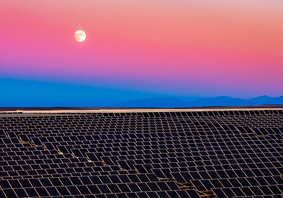 Moonrise in the Mojave Desert, California.