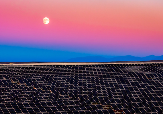 Moonrise in the Mojave Desert, California.