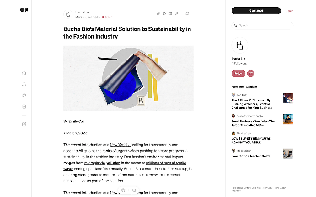 Bucha Bio’s Material Solution to Sustainability in the Fashion Industry