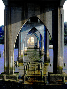 Concrete Bridge, Highway Bridge, Bridge over water, Low tide, poster image