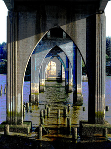 Concrete Bridge, Highway Bridge, Bridge over water, Low tide, poster image