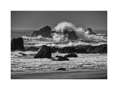 Storm surf, Harris beach, OR black and white image, monochrome image