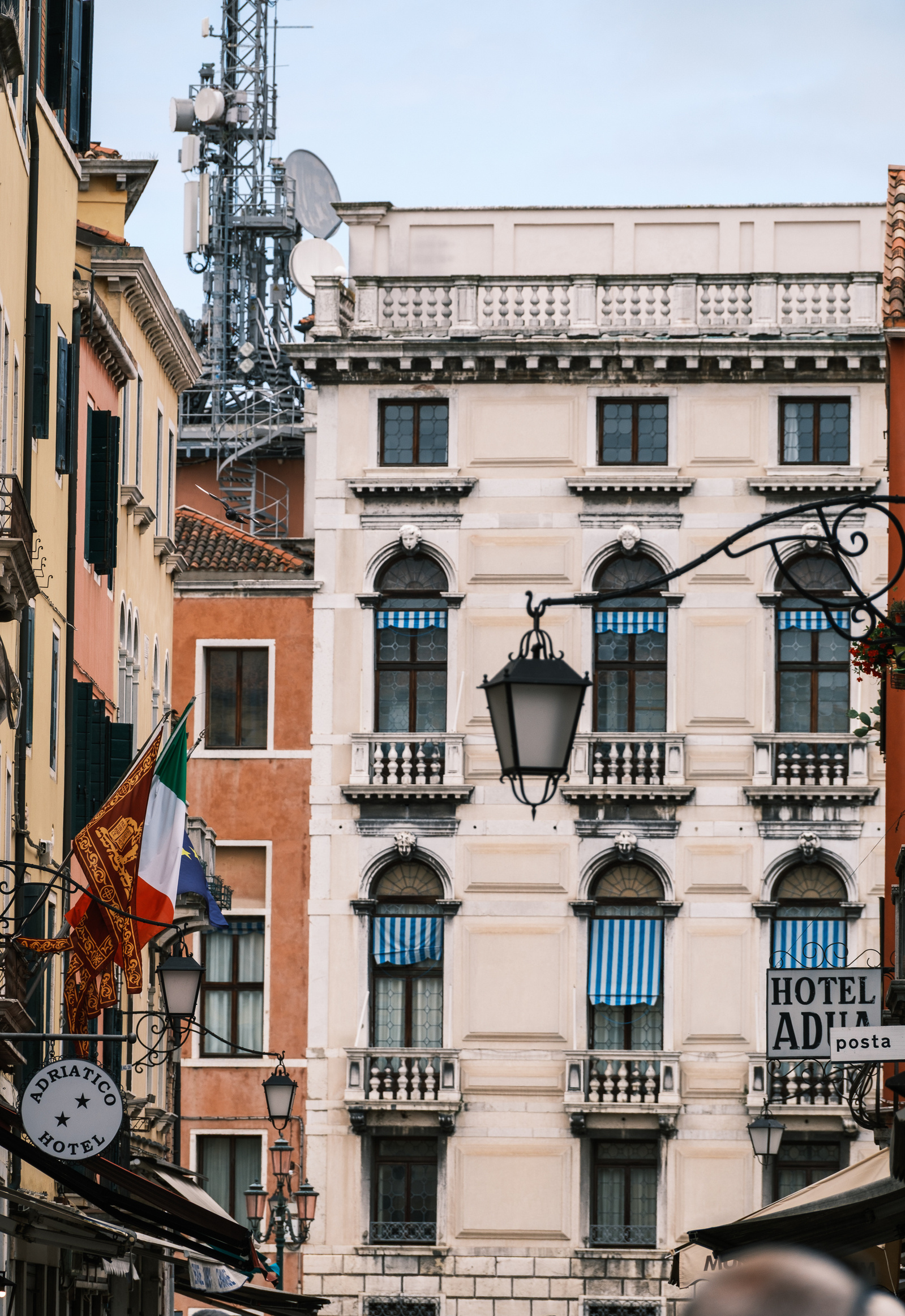 Facade view of a historical Venetian street, Venice, Italy
