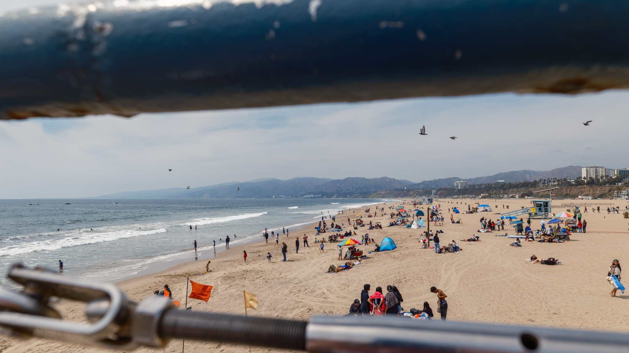 PAnoramic view of Santa Monica beach from pier, Los Angeles, USA