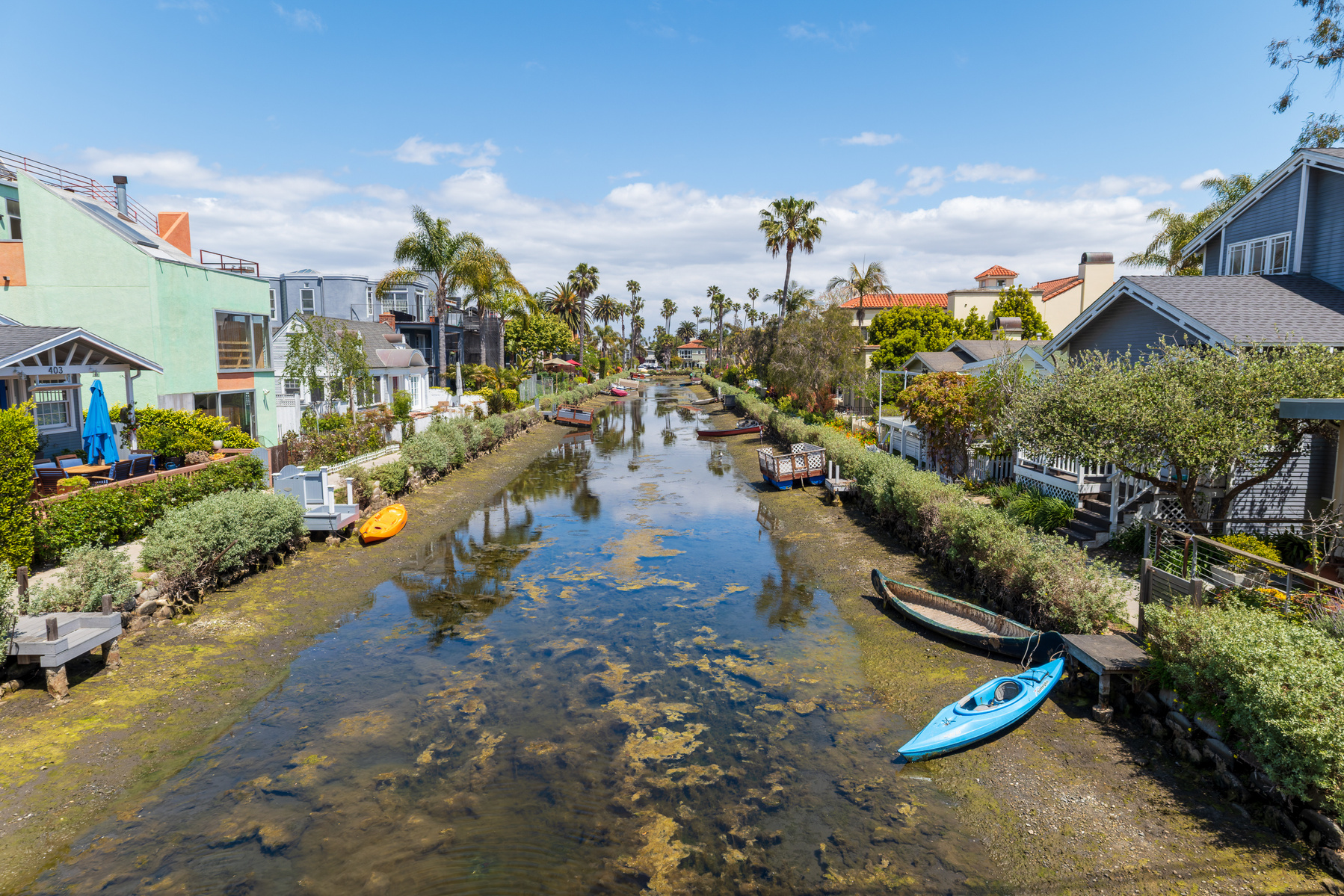Panoramic view of the historic Venice canals at Venice Beach Los Angeles, California, USA