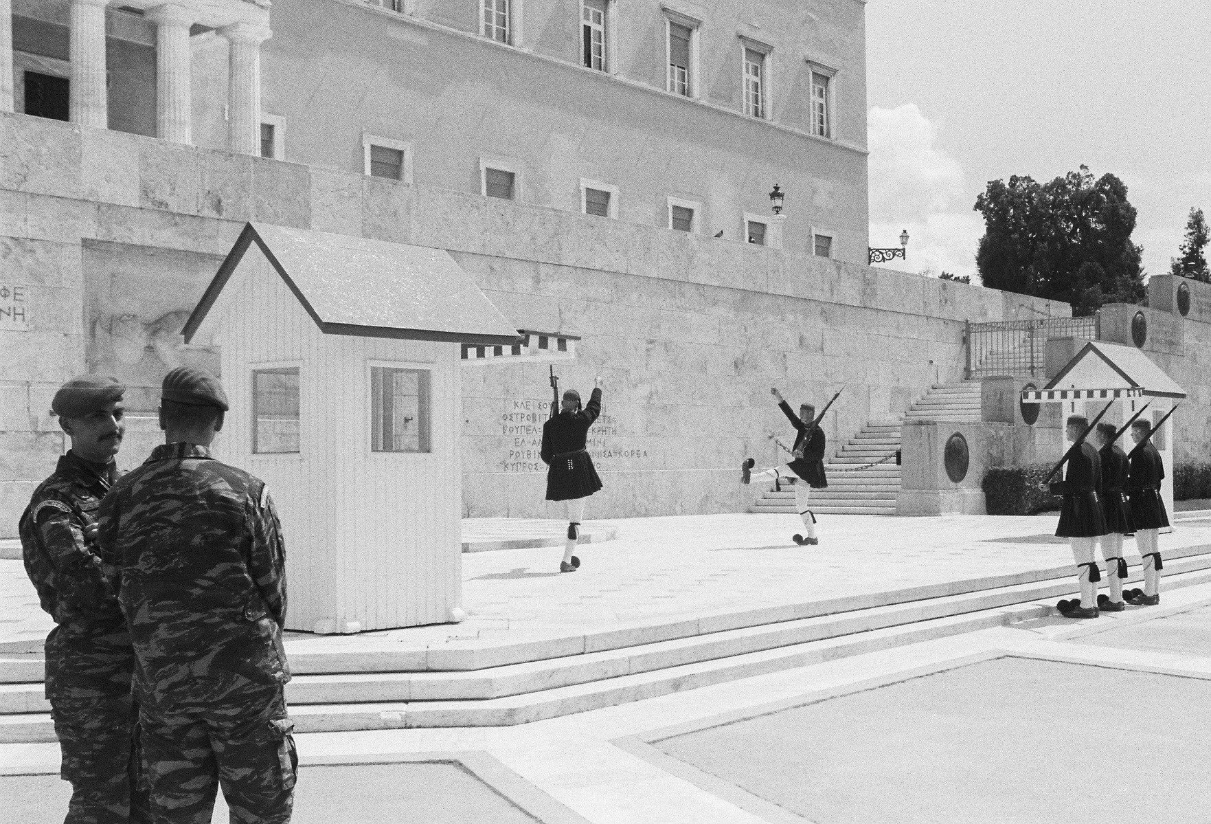 Changing of the guards at Syntagma Square, Black and White, Athens, Greece