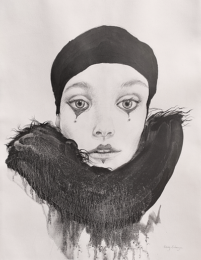 pencil and graphite drawing of Lucie De Roeck @luciederoeck_photo by Ronny Schroyen @schroyenronny