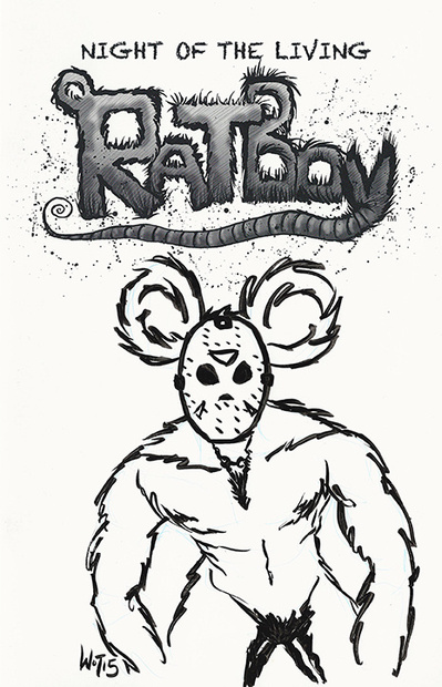 Ratboy is sketched on the book cover wearing a Jason Voorhees hockey mask.