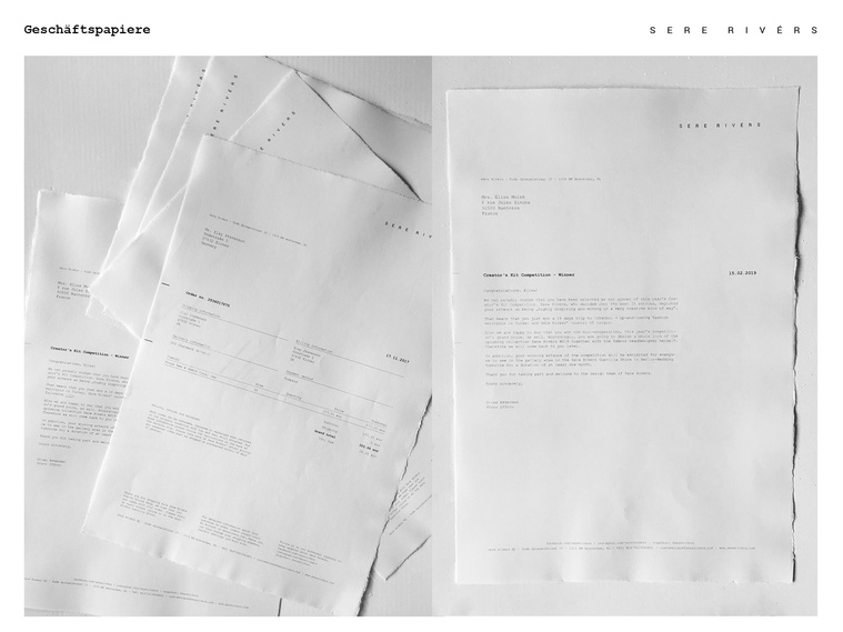the business papers for fashion label Sere Rivérs by designer Alexander Wolf