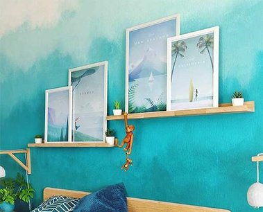Henry Rivers travel posters in a vintage style room.