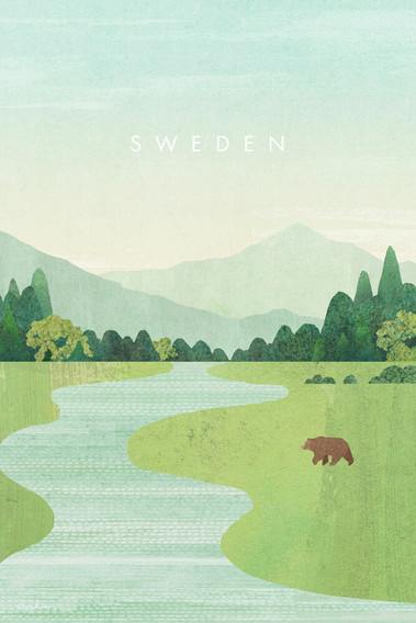 Bear in a field artwork of Swedish green meadow by Henry Rivers.