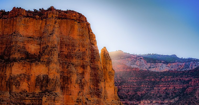 The glow of reflected light at dawn on Grand Canyon Redwall 