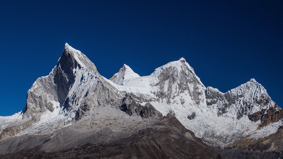The formidable summits of Nevados Huandoy, Peru