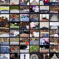 Close up of In Loving Memory Of a large photographic grid artwork - pigment prints of different types of gravestones with the words In Loving Memory Of. Collage by contemporary visual artist Diane Allison HALLISON Studios, Tasmania. 