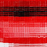 Close up detail of Pout #4 a large collage of hand cut photographs of the artist's red lips, wearing lipstick, arranged to form one large mouth on a white background.  Made by Tasmanian contemporary visual artist Di Allison, HALLISON Studios.