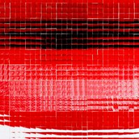 Close up detail of Pout #4 a large collage of hand cut photographs of the artist's red lips, wearing lipstick, arranged to form one large mouth on a white background.  Made by Tasmanian contemporary visual artist Di Allison, HALLISON Studios.