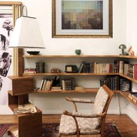 In-situ art Subdivision #2  collage by visual artist Diane Allison, HALLISON Studios, Tasmania/lutruwita. Cut up vintage TMAG postcards of 1830s nipaluna/Hobart Town colonial painting by Benjamin Duterrau form a large scaled up image in gold ornate frame.