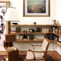 In-situ art Subdivision #2  collage by visual artist Diane Allison, HALLISON Studios, Tasmania/lutruwita. Cut up vintage TMAG postcards of 1830s nipaluna/Hobart Town colonial painting by Benjamin Duterrau form a large scaled up image in gold ornate frame.