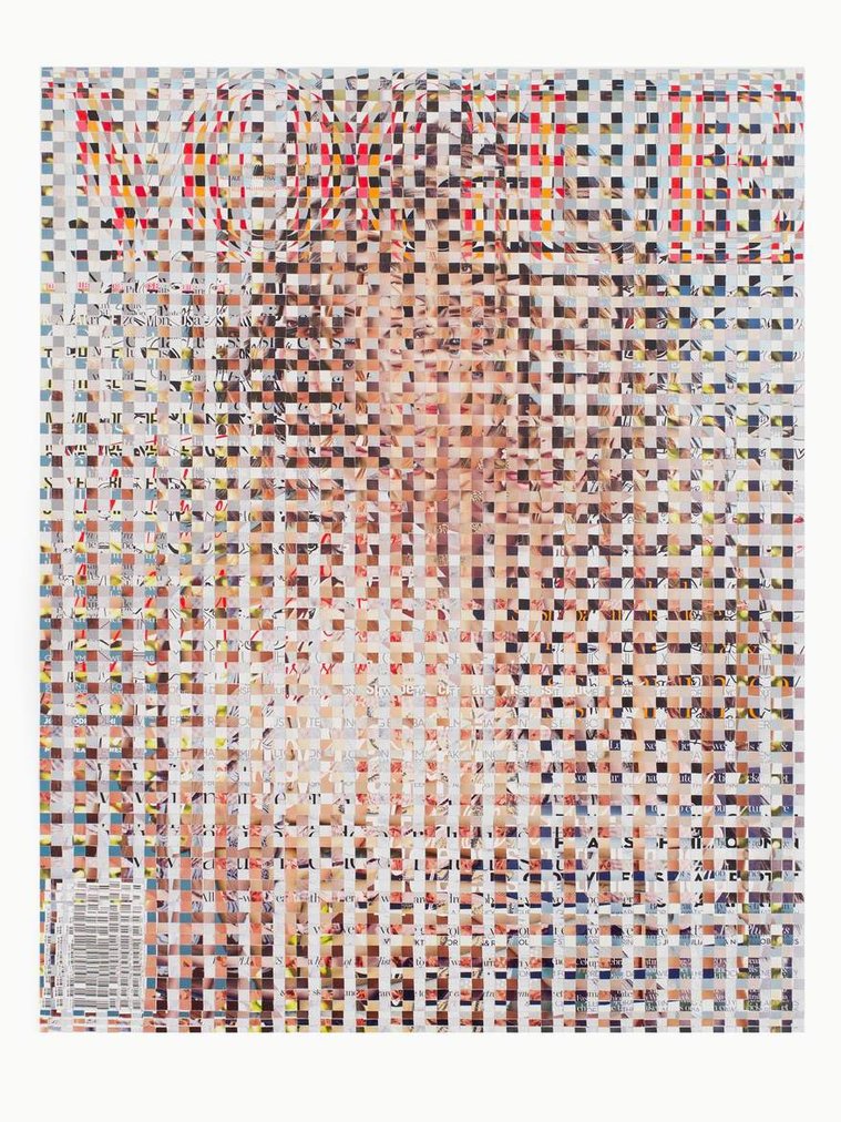 Fake Muse #1 a large collage art work by Tasmanian contemporary visual artist Diane Allison of HALLISON Studios made from hand cut squares of Vogue fashion magazine covers to form a large scale magazine cover.