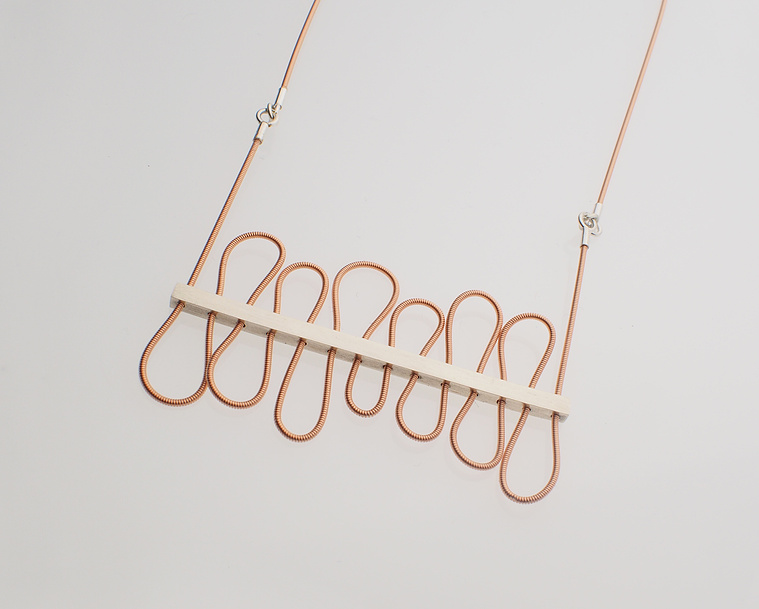 Groove is in the Heart pendant inspired by music, lyrics, the Deee-lite pop song. Made of guitar strings and sterling silver by jeweller Di Allison, HALLISON Studios, Tasmania, online gallery store. Bijoux, jewelry, jewellery reminiscent of sound waves.