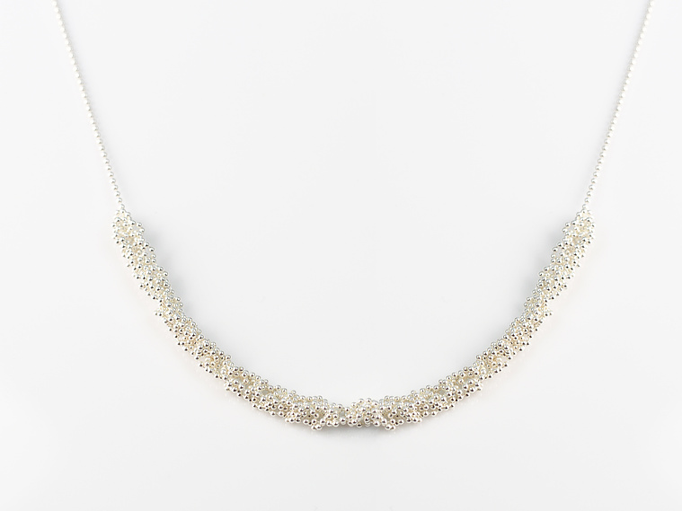 Knit 1 Purl 1 [K1 P1] handmade pendant by contemporary jeweller Diane Allison, HALLISON Studios, Tasmania featuring bright or oxidised sterling silver bead chain, ball chain.