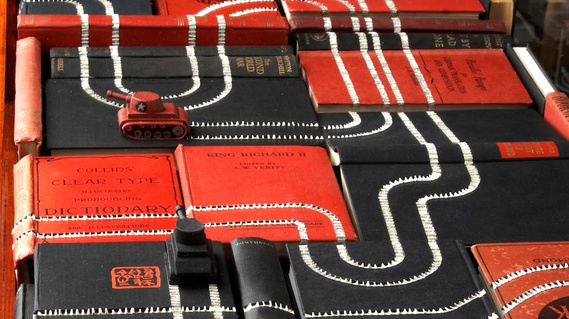 Historical Record #2: Number without Record artwork by Tasmanian artist Patrick Hall using vinyl LP records and toy model soldiers in the form of a large LP record