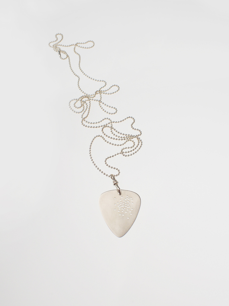 Di Allison, HALLISON Studios, online jewellery store, Tasmania, inspired by pop song, lyrics, music. Shotgun Freckle the Road Signs inspired by The Cruel Sea, This Is Not the Way Home, sterling silver detachable guitar pick pendant, dog tag style.